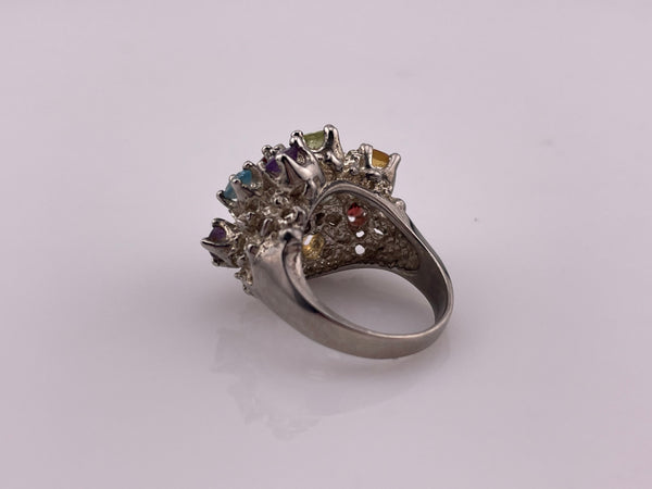 size 6.5 sterling silver brutalist faceted multi-gemstone ring
