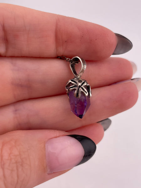 sterling silver small amethyst crystal point pendant necklace