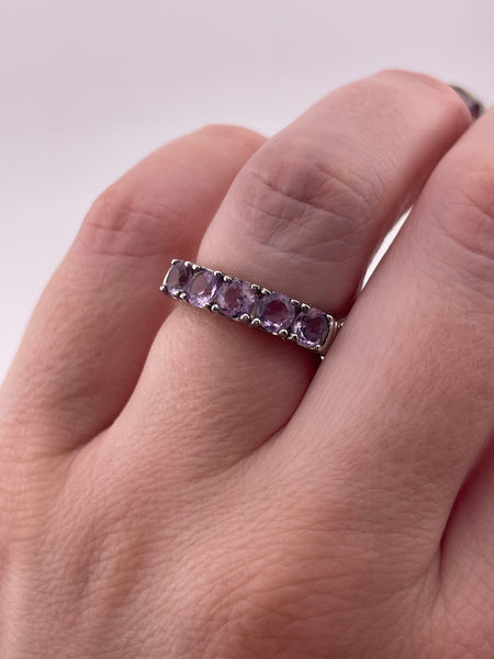 size 6 sterling silver 5 stone faceted amethyst ring