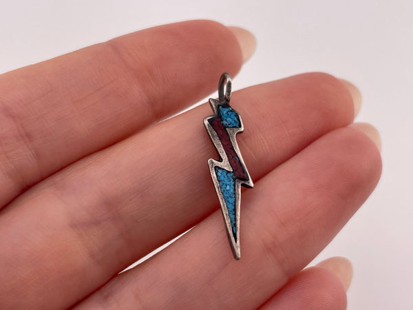 sterling silver crushed stone lightning bolt pendant