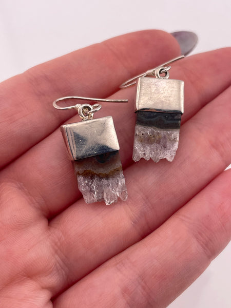 sterling silver raw quartz hook dangle earrings