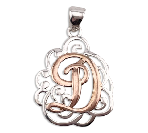 sterling silver gold wash 'D' letter initial pendant