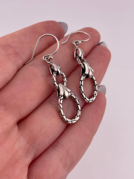 sterling silver textured double circle dangle earrings