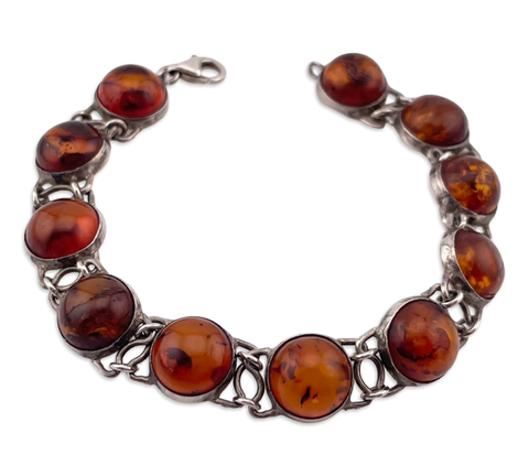 sterling silver 7-1/4" amber link bracelet
