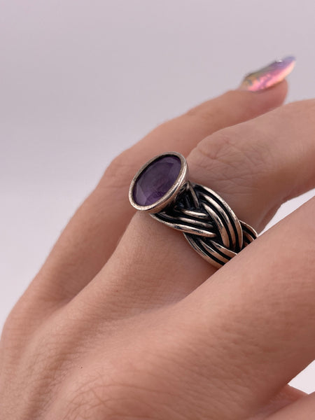 size 6.5 sterling silver faceted amethyst braided band ring