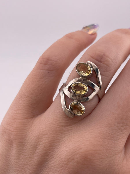 size 6.75 sterling silver faceted three stone citrine ring