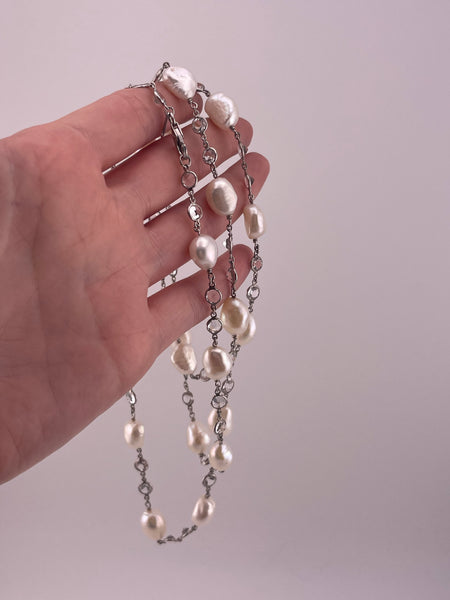 sterling silver 36" pearl & topaz necklace ***Missing one topaz****