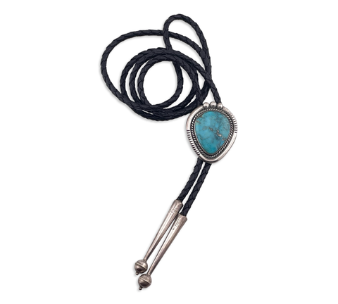 sterling silver Will Vandever Native American turquoise bolo tie