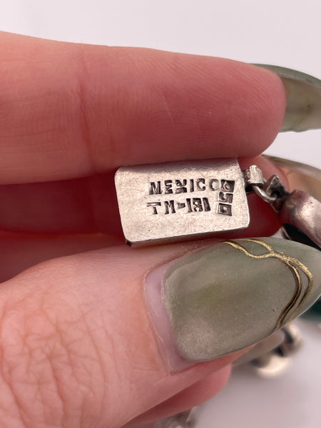 sterling silver Mexican malachite & onyx collar necklace
