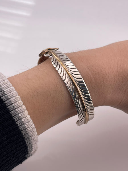 sterling silver & brass feather cuff bracelet