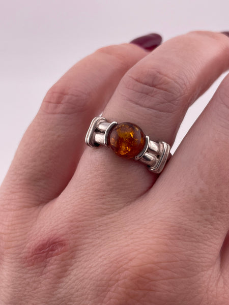 size 7.25 sterling silver round amber ring