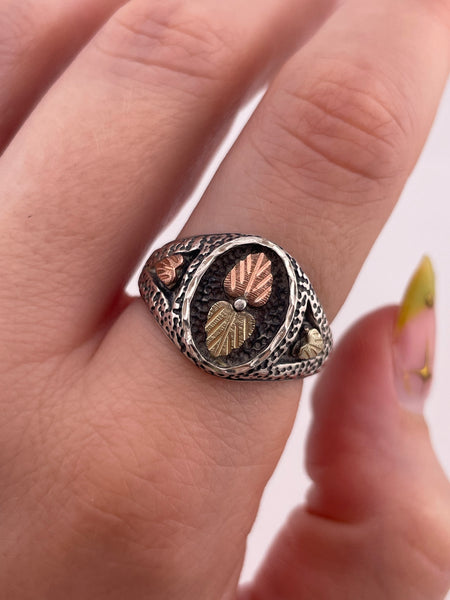 size 8.75 sterling silver 12k gold leaf accent ring
