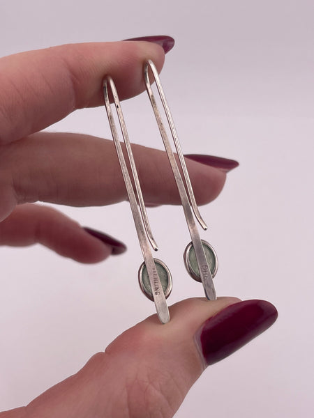 sterling silver green stone threader hook earrings