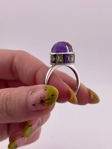 size 10 sterling silver faceted multi-stone ring
