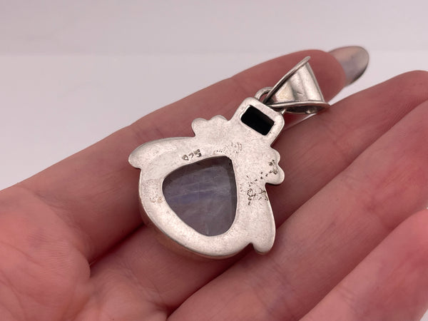 sterling silver rainbow moonstone faceted purple glass pendant