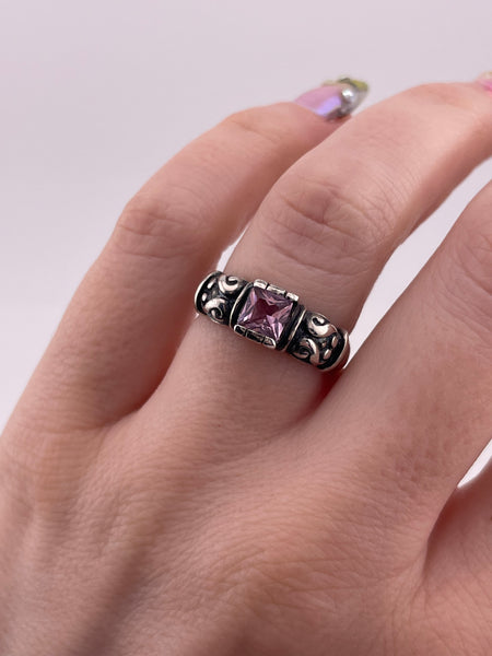 size 7 sterling silver faceted pink glass ring