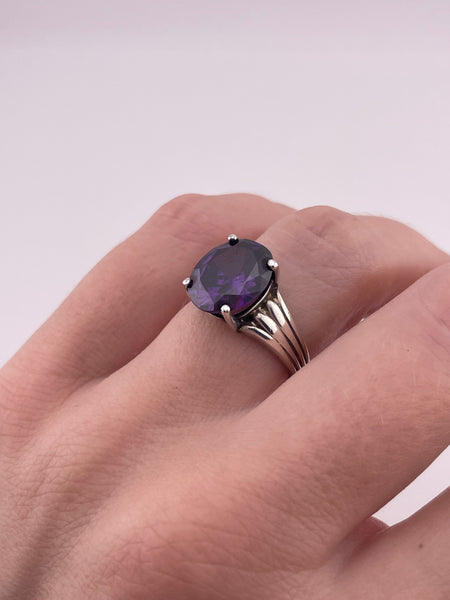 size 7.25 sterling silver faceted purple red CZ ring