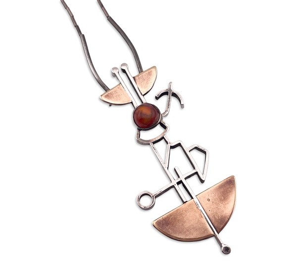 sterling silver & brass 18-1/4" artisan Mexican opal abstract necklace