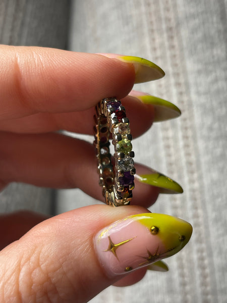 size 6 sterling silver gold plated multi-gemstone band ring