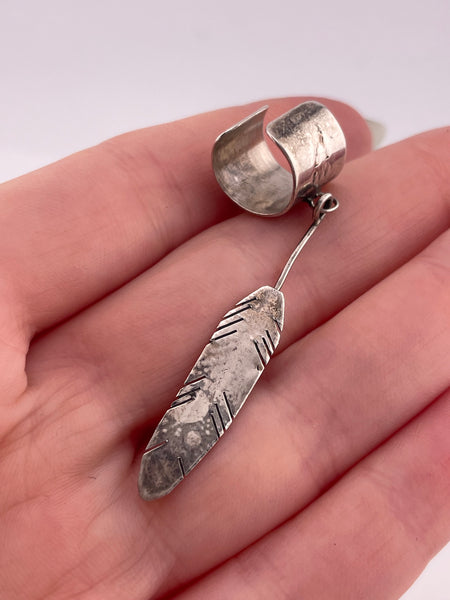 sterling silver turquoise feather stamped ear cuff