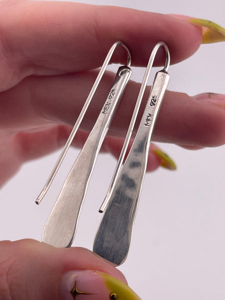 sterling silver stoneless long hammered paddle dangle earrings