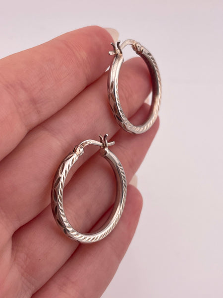 sterling silver 1" etched hoop earrings