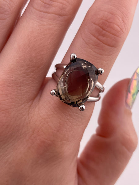 size 8.25 sterling silver faceted smokey quartz ring