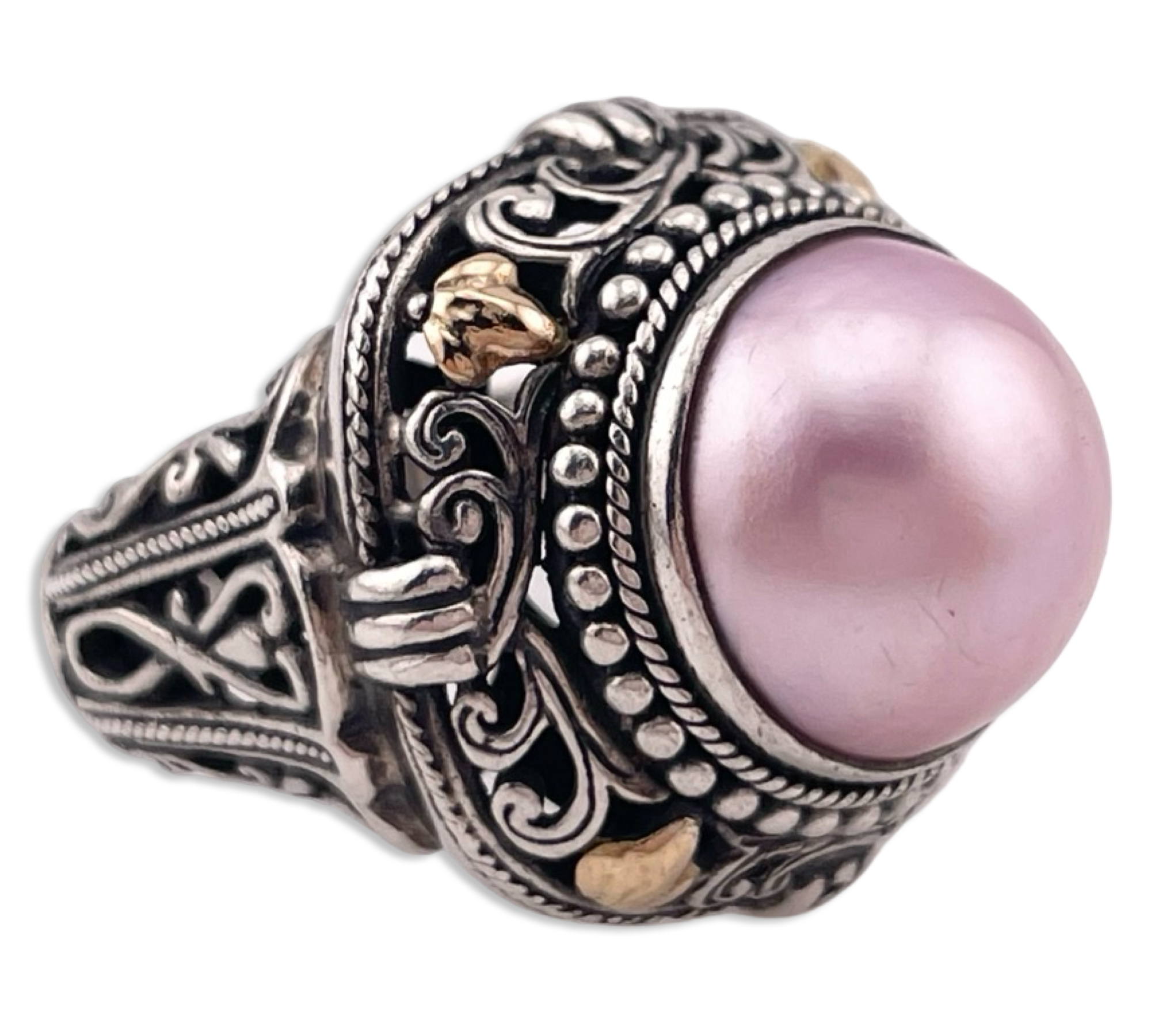 size 8 sterling silver & 18k gold Robert Manse mabe pink pearl ring