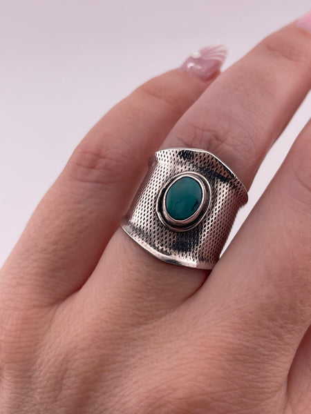 size 7 sterling silver turquoise textured wide band ring