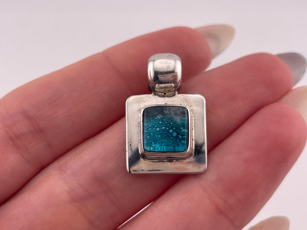 sterling silver blue glass pendant