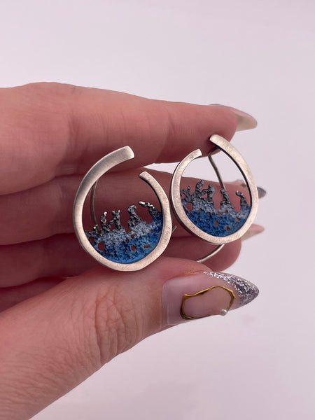 sterling silver textured ocean wave threader earrings
