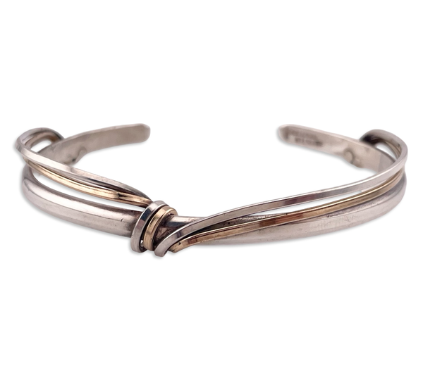 sterling silver & gold filled wire wrap cuff bracelet