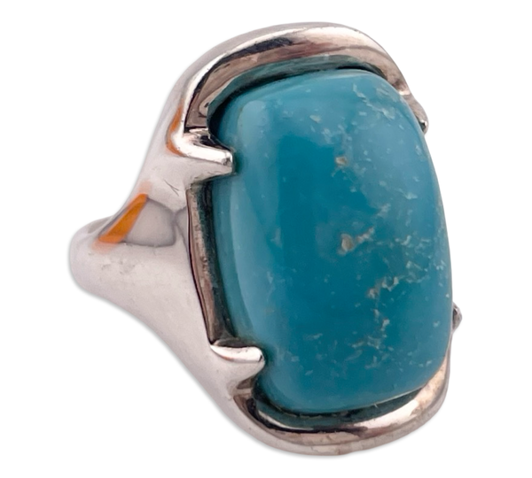 size 6.5 sterling silver blue glass ring