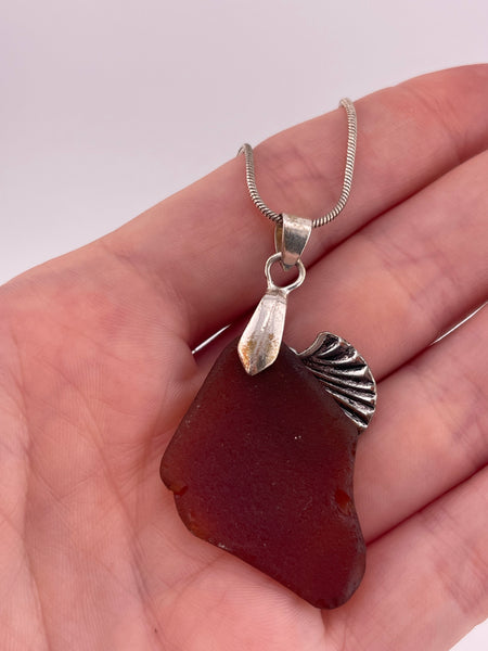 sterling silver 18-1/2" chain w/ NOT SILVER pendant sea glass shell necklace