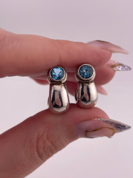 sterling silver Espo faceted blue topaz post earrings *non-sterling posts*
