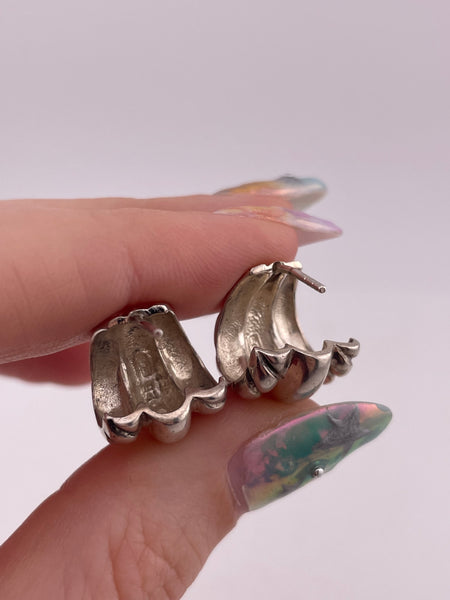 sterling silver chunky textured partial hoop post earrings