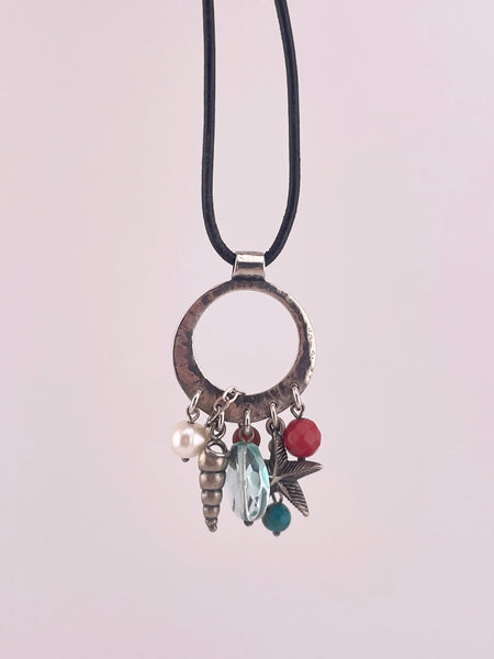 sterling silver 18-1/2" syntheitc cord charm necklace