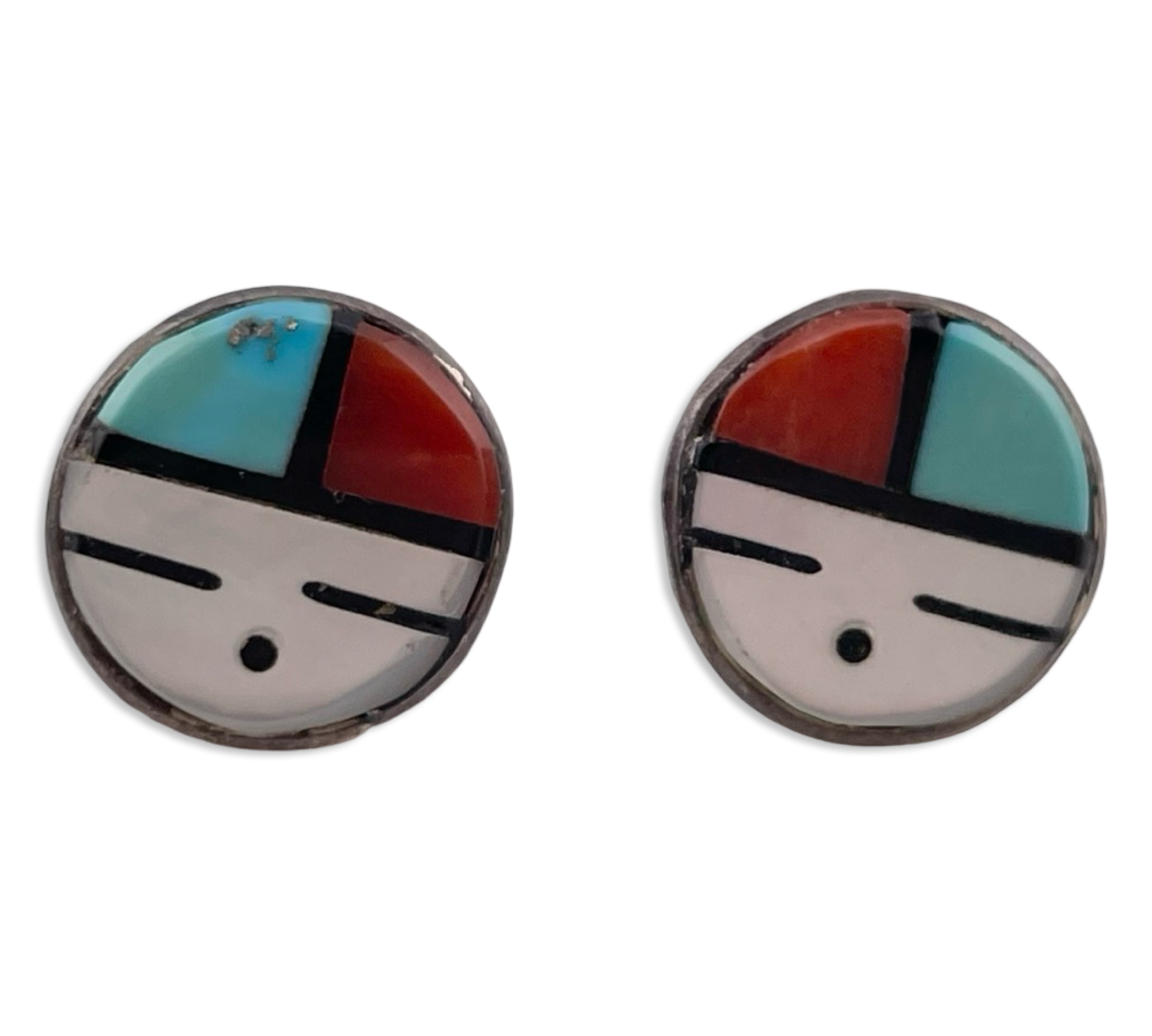 sterling silver multi-stone inlay sunface post earrings