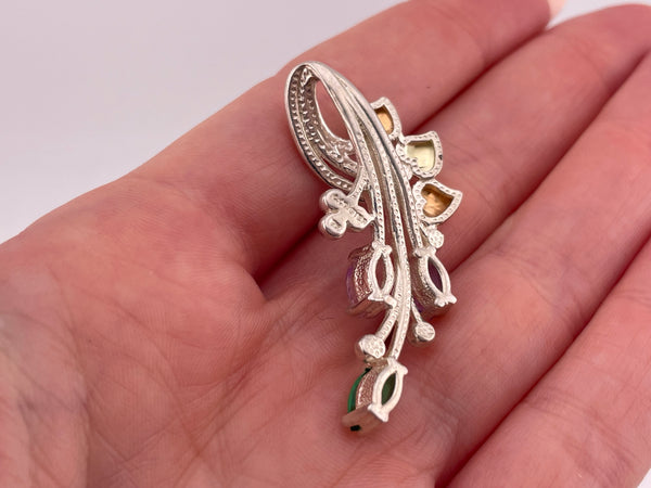 sterling silver & 12k gold colorful multi-glass leaf pendant