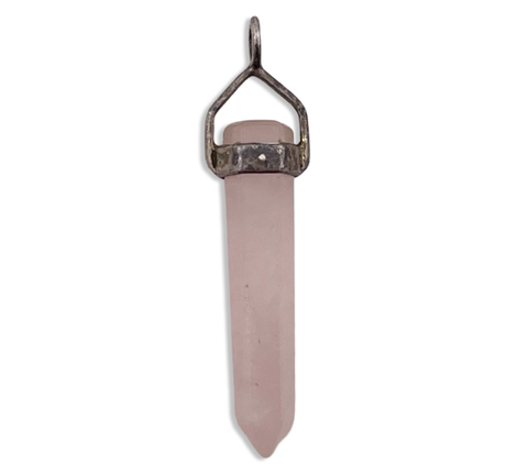 sterling silver rose quartz crystal point pendant