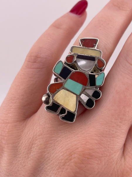 size 4.75 sterling silver multi-stone inlay Kachina ring