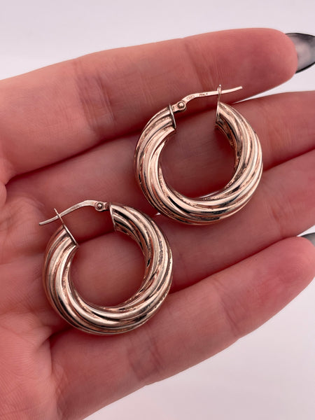 sterling silver rose gold wash 7/8" textured tube hoop earrings