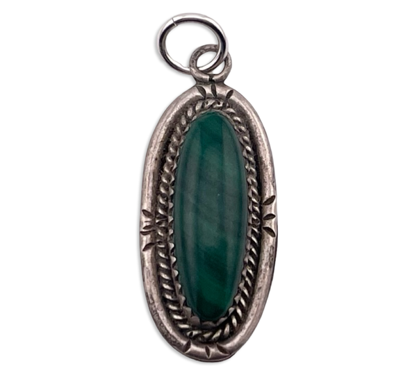 sterling silver oval malachite pendant