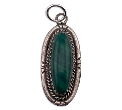 sterling silver oval malachite pendant