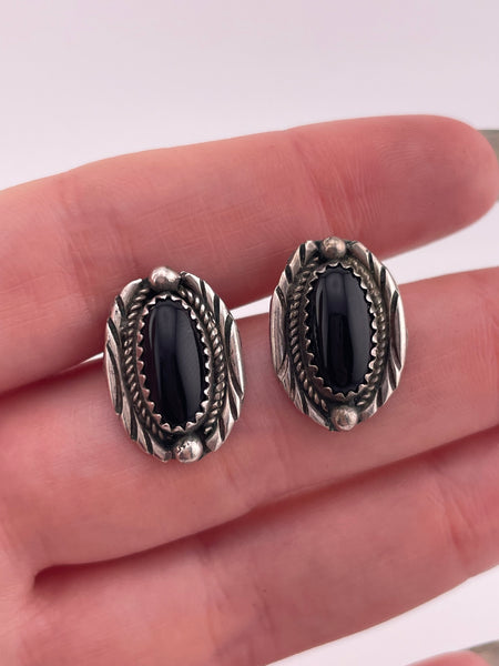 sterling silver onyx post earrings