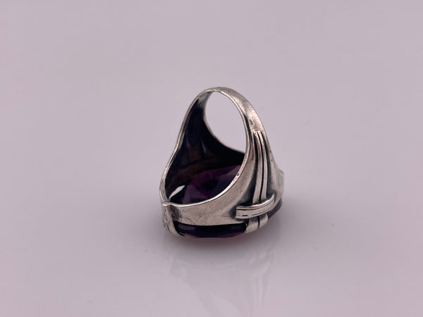 size 3.25 sterling silver faceted purple glass ring ***AS IS***