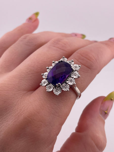 size 7.25 sterling silver rhodium plated faceted amethyst ring