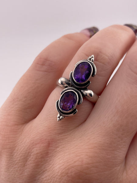 size 6 sterling silver faceted double amethyst ring