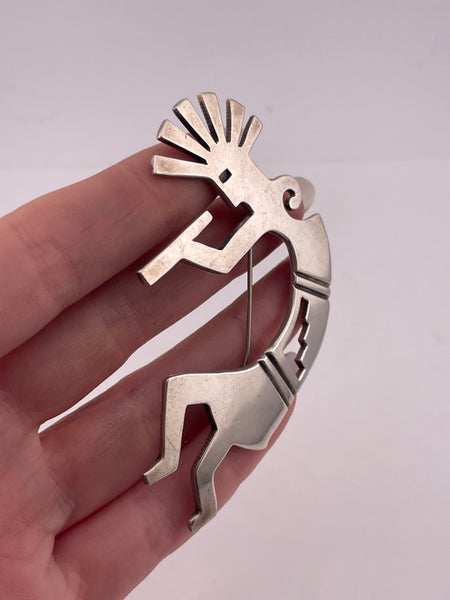 sterling silver large 3" Kokopelli brooch pin