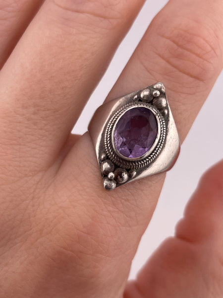 size 8 sterling silver faceted amethyst ring